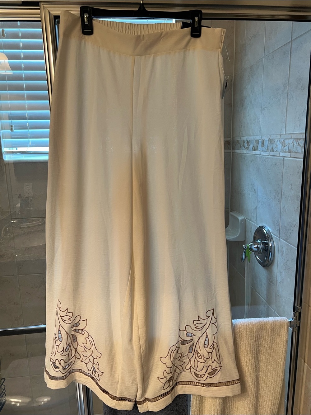 Adrianna Papell Cream High-Rise Wide Leg Pants size Large NWT
